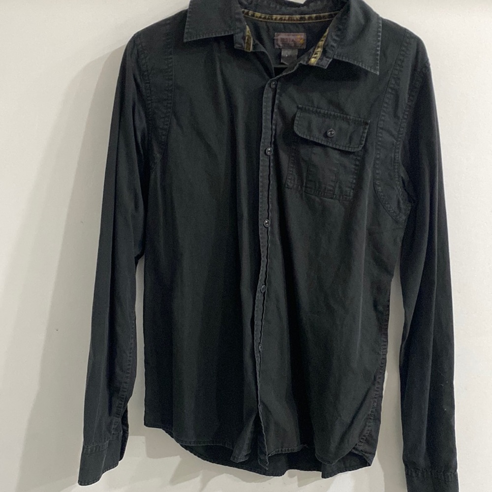 Vintage Black Button Down Collared Long Sleeve To… - image 1